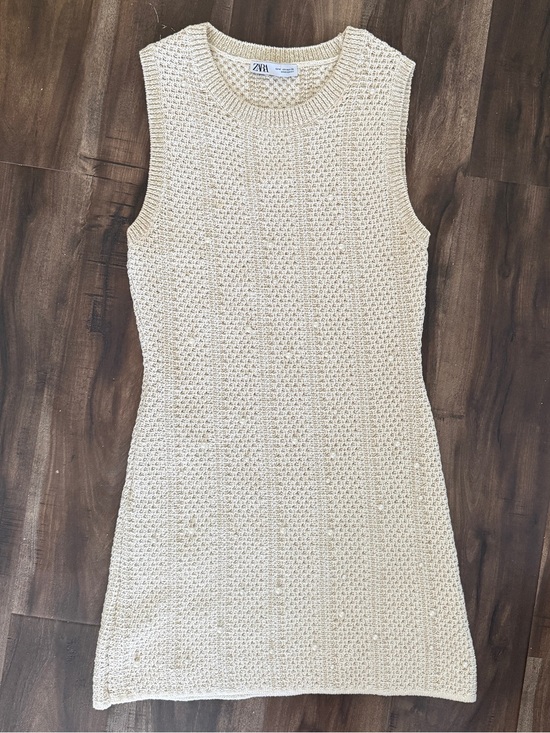 Zara Dresses & Skirts - Zara Pearl Cream Knit Sleeveless Mini Dress